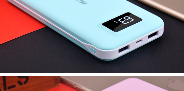 Tấm chắn phía trước D12 kép USB cung cấp năng lượng lớn polymer di động với màn hình LCD pin điện thoại di động