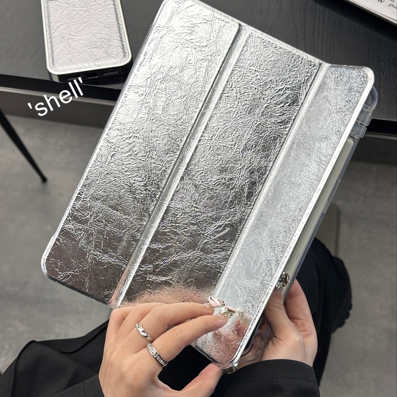 Shell丨Original Design Metal Crackle Leather Suitable for iPad Tablet Anti-Drop Hard Shell Magnetic High-End Protective Case 70% off Model Air8 Tablet Case Pro11M5 New Model 13inch