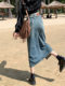 Spring temperament mid-length denim skirt for small women with pear-shaped figures slimming long skirts with drapey straight skirts