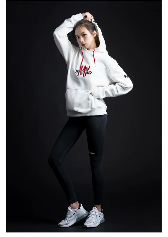 Monster Guardians Women Fitness Plus Velvet Áo len trắng trùm đầu
