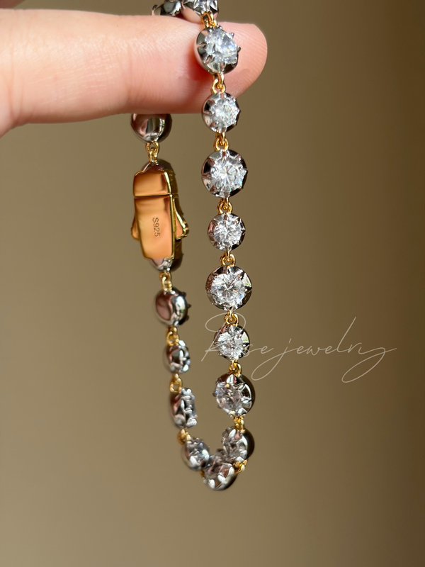 Light Jewelry/S925 Silver Gold-Plated George-Style Round Diamond Heavy-Duty Two-Tone Bracelet Jessica Mc Style High-End Old Money