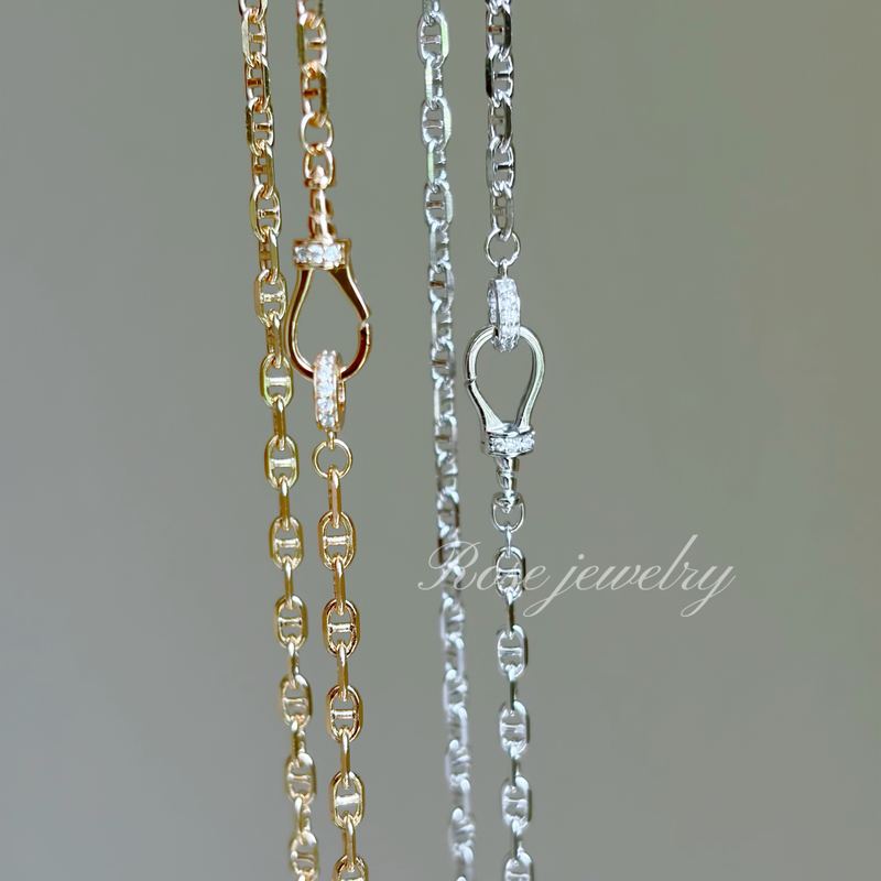 Exclusively Handmade/S925 Silver Plated with 18K Gold, Italian Imported Faceted Pig Nose Diamond-Encrusted Horseshoe Clasp Necklace, High-End