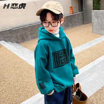 Boy plus velvet sweater autumn and winter 2021 new children warm one velvet boy hooded winter