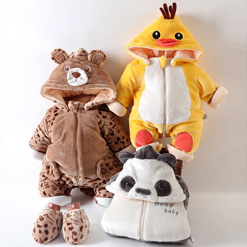 Baby sleeping bag autumn coral velvet 0 to 6 months old birthday baby flannel cartoon pajamas with footwear