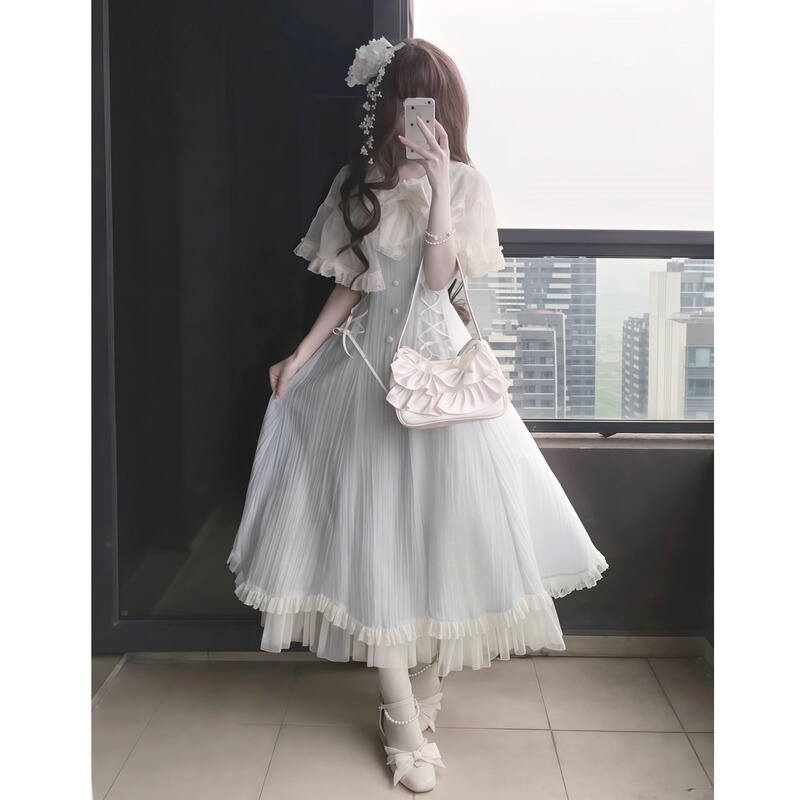 Light Blue Wind Chime Lolita Long Dress with a Beautiful Design, 2026 Super Stylish Dress, Gentle French Classical Dress Light Blue Wind Chime Lolita Long Dress with a Beautiful Design, 2026 Super Stylish Dress, Gentle French Classical Dress