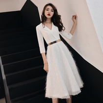 White small evening dress dress women 2021 new simple generous party party long style can be worn