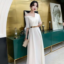 White evening dress dress women 2020 new banquet noble temperament celebrity host sexy usually can wear annual meeting