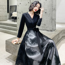 Black dinner evening dress dress female high-end banquet noble temperament host long high-end texture usually wear