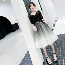 Black evening dress dress Womens Light luxury niche high-end usually wear dress celebrity fairy student noble dress