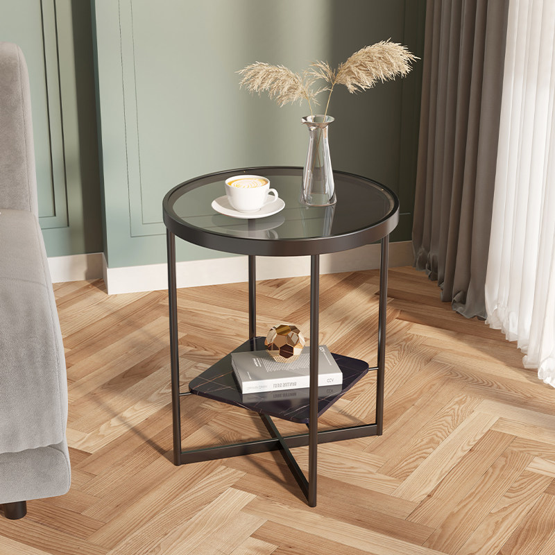 Light luxury sofa side table simple side cabinet rack balcony living room creative small coffee table small round table glass corner table