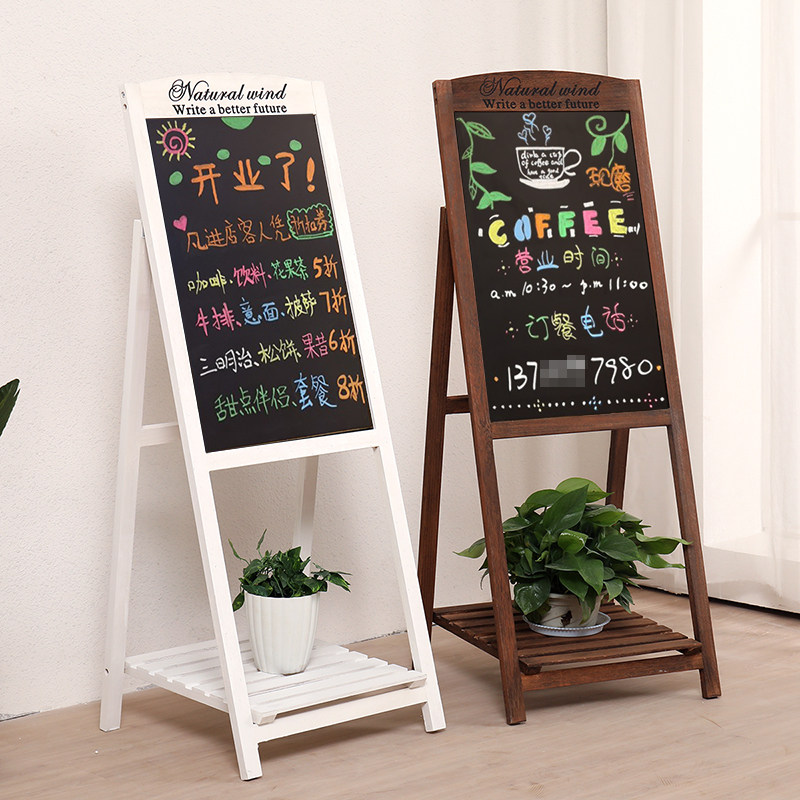 Solid wood bracket flower stand small blackboard Milk tea shop with handwritten promotion display card vertical stall billboard