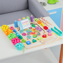 Childrens wooden magnetic fishing toys early education benefit brain baby two-in-one multifunctional game for boys and girls