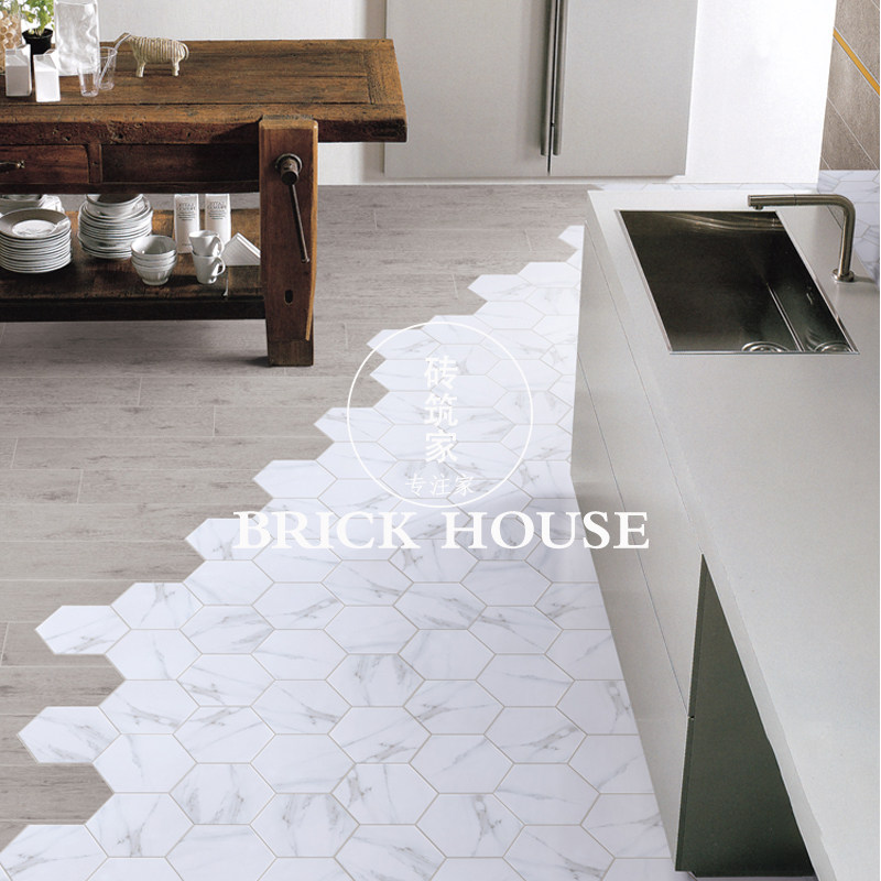 Nordic jazz white marble hexagonal kitchen dressing room balcony wall bathroom porch floor hexagonal tiles