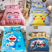 Childrens three-four-piece set cute cartoon bed pure cotton cotton sheet quilt cover boys and girls students thickened 1 2m58
