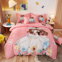 Pink Princess Cartoon Four-piece Cotton Bed Sheet Quilt Cover Boys and Girls Cotton Childrens Student Bedding Three Pieces