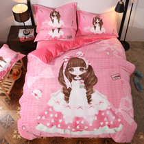 Winter plus velvet princess cartoon coral velvet flannel single-sided velvet three or four-piece set girls plush quilt cover milk velvet