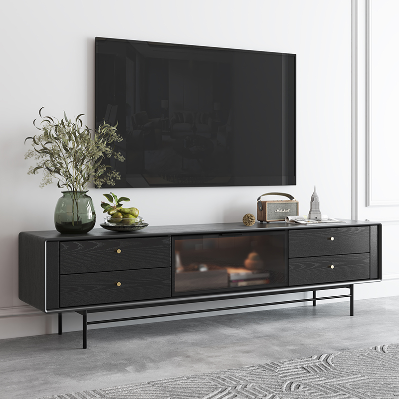 Nordic small tea table TV cabinet combination American retro black TV cabinet living room modern minimal light luxury