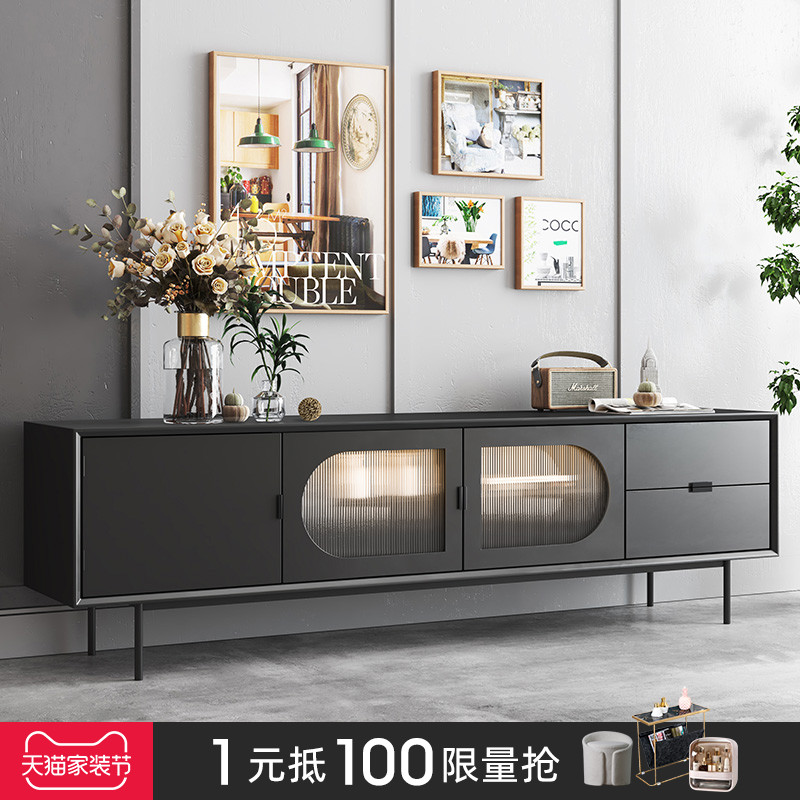 Nordic retro light extravagant TV cabinet modern minimalist living-room small family type day style black TV cabinet tea table combinations