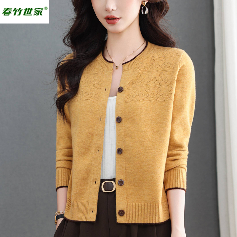 Chunzhu Shijia Wool Knitted Cardigan Jacket for Women 2026 New Spring and Autumn Round Neck Top with Shawl Sweater Chunzhu Shijia Wool Knitted Cardigan Jacket for Women 2026 New Spring and Autumn Round Neck Top with Shawl Sweater