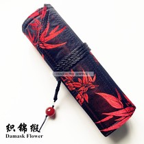 One Nuo Qianjin hand-made brocade pen cover national tide Chinese style pen curtain black background Red Leaf fashion antique roll pen bag