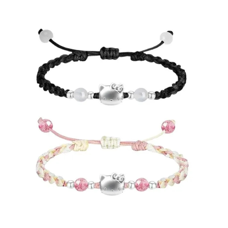 Kitty Hello Kitty Silver Bracelet for Women, Hand-Woven, Adjustable, Couple's Best Friend Bracelet, Gift for Boyfriend