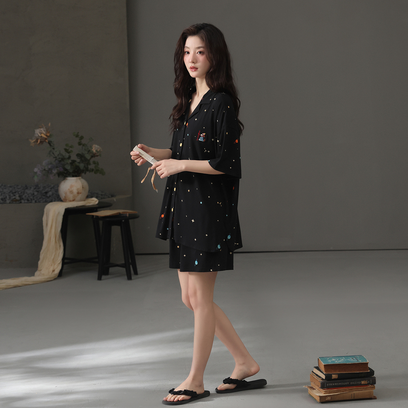 2026 New Style Pajamas for Women, Summer Cool Modal Cotton Short-Sleeved Shorts, Black High-End Summer Home Wear