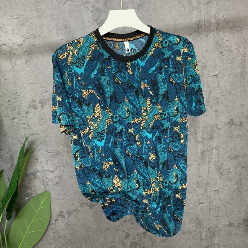 High-End Fashion~ Foreign Trade Summer Green Ice Silk Short-Sleeved T-Shirt for Men, Cool and Stylish Half-Sleeve ins Trendy Brand T-Shirt High-End Fashion~ Foreign Trade Summer Green Ice Silk Short-Sleeved T-Shirt for Men, Cool and Stylish Half-Sleeve ins Trendy Brand T-Shirt