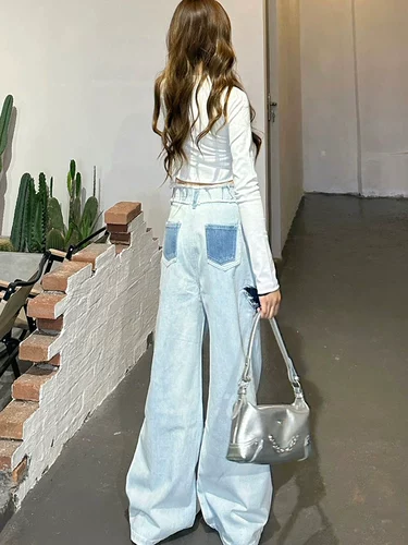 Осенние джинсы, штаны, дизайнерские ретро леггинсы, тренд сезона, в американском стиле, свободный прямой крой