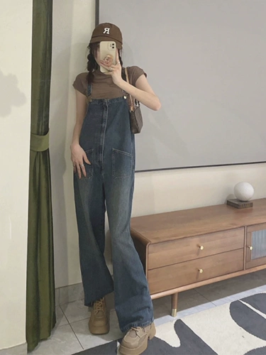 Летние японские джинсовые дизайнерские штаны, приталенный комбинезон, свободный прямой крой, высокая талия