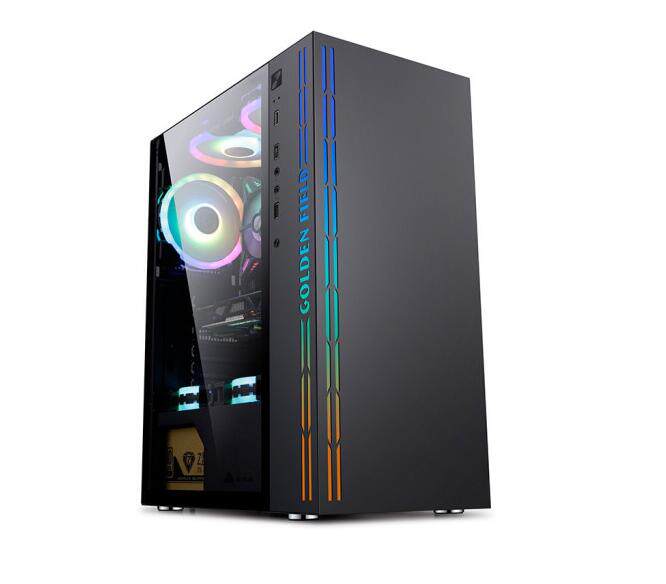 Golden field small fresh obsidian black RGB light control tempered glass side through ATXMATX