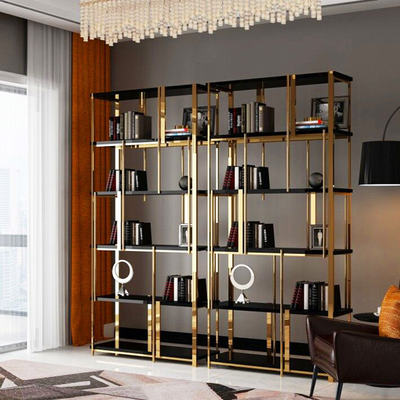 Light extravagant stainless steel bookshelf floor shelve room office Living room office modern minimalist metal partition show stand bookcase