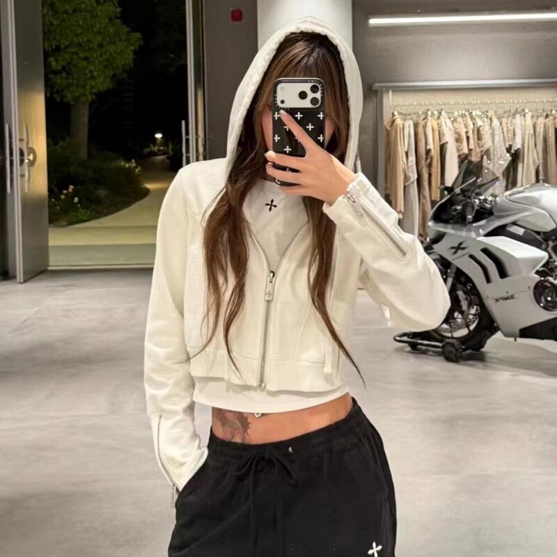 Sk Premium Eternal Short Hoodie Three-Color Hooded Jacket High-Waisted Sweatshirt Zipper Cardigan Pocket Long-Sleeve Top