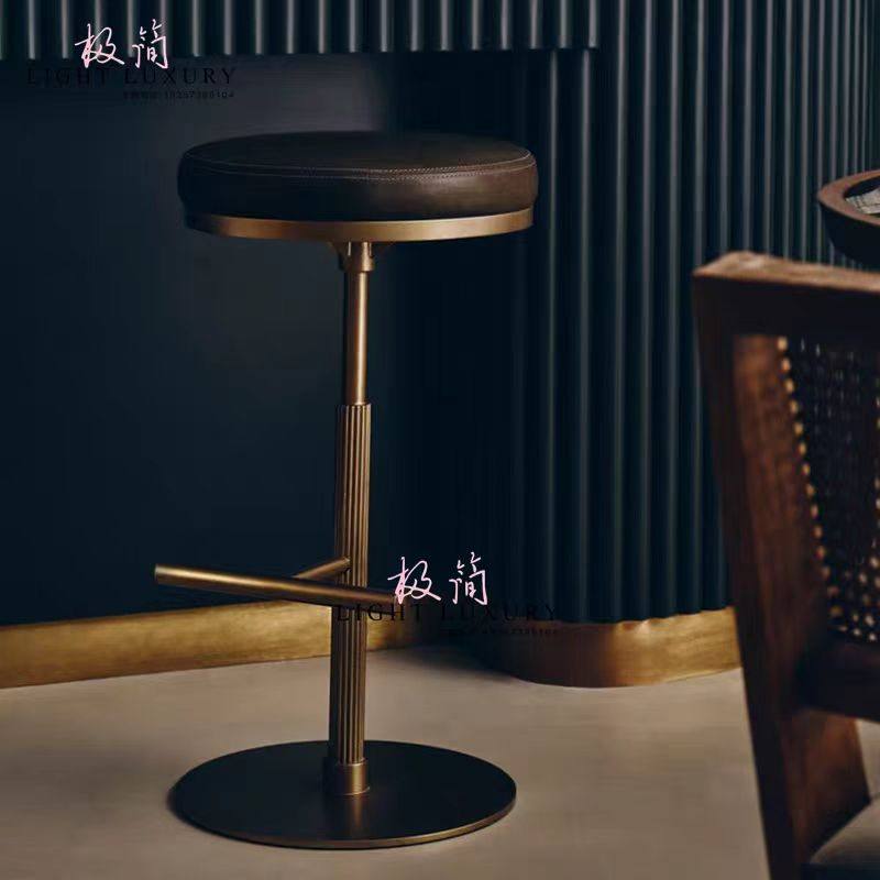 Modern Minimalist Light Luxury Stainless Steel Metal Bar Stool for Bars, Cafes, Ktv, Leather Bar Chair, Front Desk High Stool
