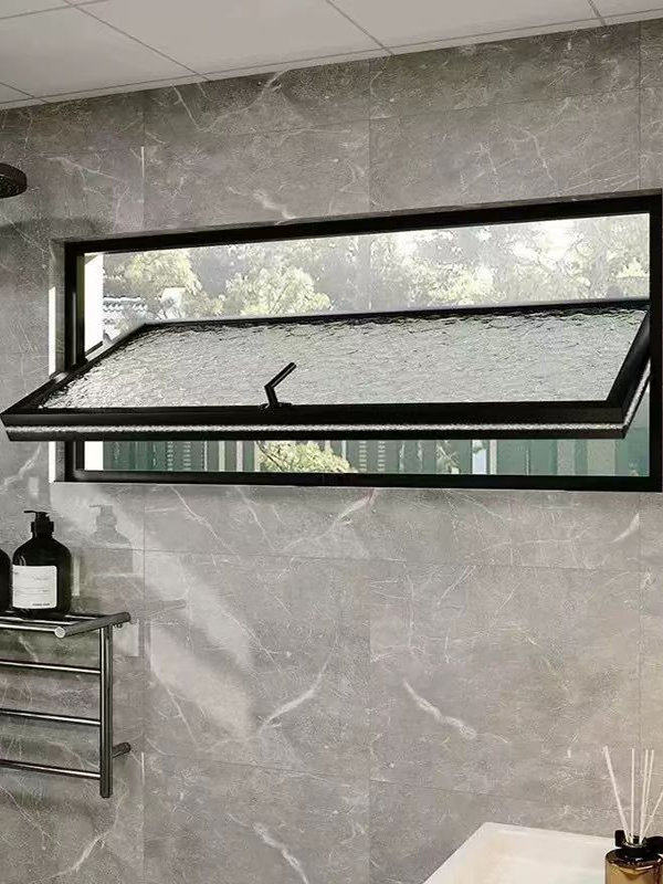 Aluminum Alloy Dark Bathroom Lighting Window Ventilation Window Square Center Shaft Rotating Window Lighting Window Anti-Peeping Glass Window