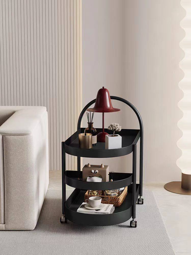 Chinese-Style Cream-Colored Movable Side Table, Modern Minimalist High-End Light Luxury Living Room and Bedroom Side Cabinet, Storage Rack, Small Trolley