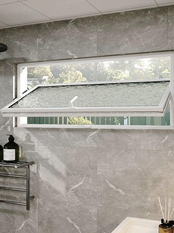 Aluminum Alloy Dark Bathroom Lighting Window Ventilation Window Square Center Shaft Rotating Window Lighting Window Anti-Peeping Glass Window