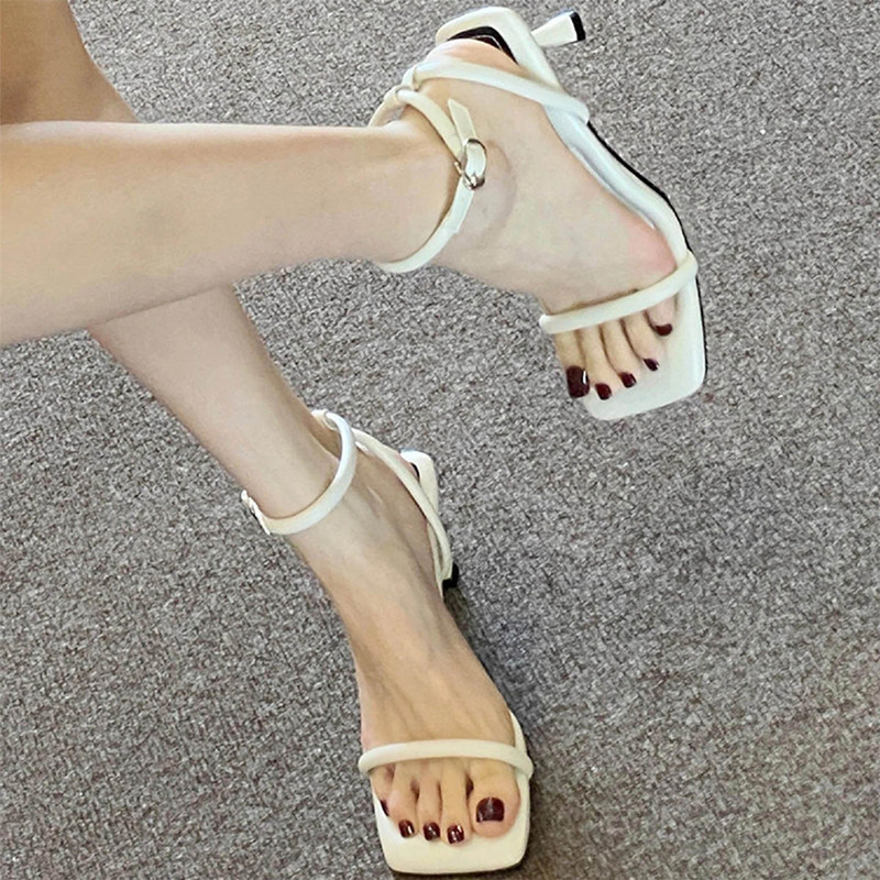 soft sole Sandals ~ Sheepskin Version_White Square-Toe High-Heeled Shoes for Women, Stiletto Heels, New Summer Style, Open-Toe, Single Strap Buckle soft sole Sandals ~ Sheepskin Version_White Square-Toe High-Heeled Shoes for Women, Stiletto Heels, New Summer Style, Open-Toe, Single Strap Buckle