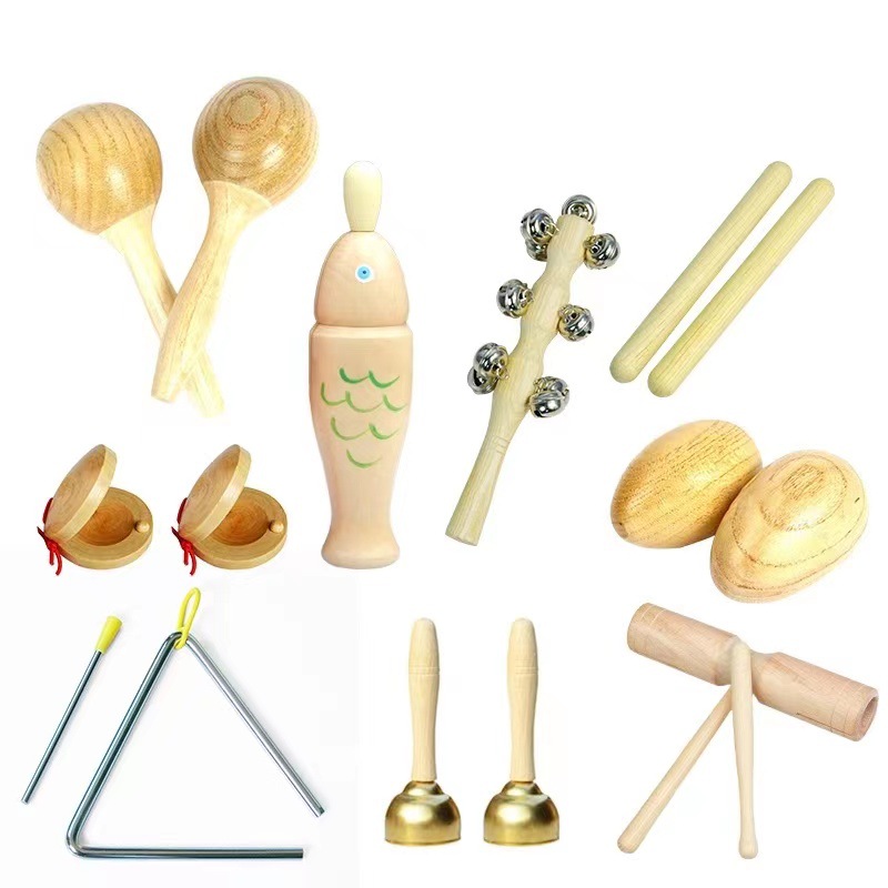 Kindergarten log Orff percussion instrument suit children's toys touch the bell and hammer hand clapping a drum double-drum-Taobao