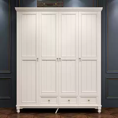 American solid wood wardrobe modern simple three-four-five-door bedroom storage cabinet household rubber wood white wardrobe