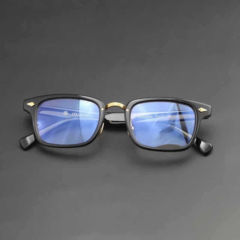 Medium gold box glasses retro eye frames handmade glasses myopia eye frames male black frame with myopia 1120