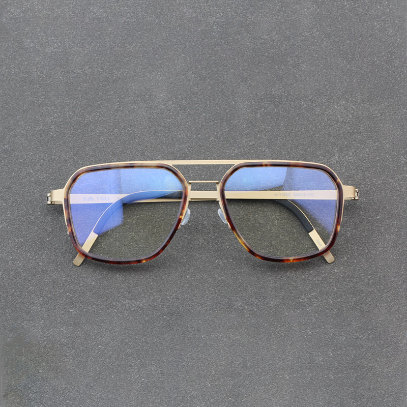 Ultra - light vintage double beam glasses Chen Wei Ting men hand - hand celluloid frame with proximity mirror black frame 11003