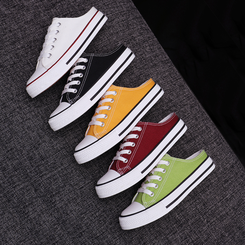 Women's Heelless Canvas Shoes 2023 Trendy Spring and Summer New Style Student Korean Version Versatile Lazy Slip-On Sneakers Half-Mules White Shoes Women's Heelless Canvas Shoes 2023 Trendy Spring and Summer New Style Student Korean Version Versatile Lazy Slip-On Sneakers Half-Mules White Shoes