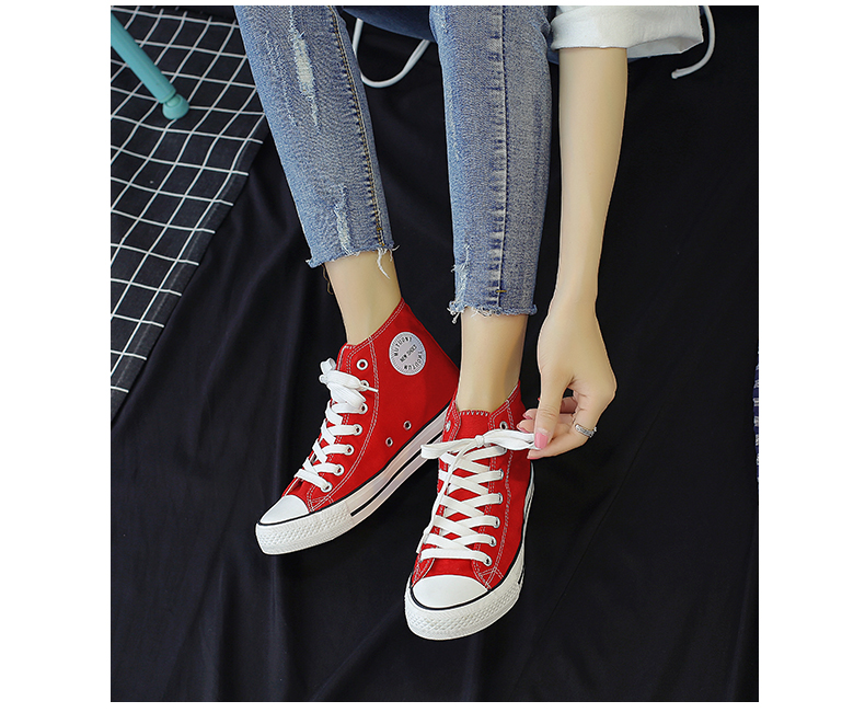Giày vải cao cấp nữ sinh viên phiên bản Hàn Quốc của giày vải ulzzang phong cách Hồng Kông 2018 mới giày thể thao nữ cổ cao màu trắng
