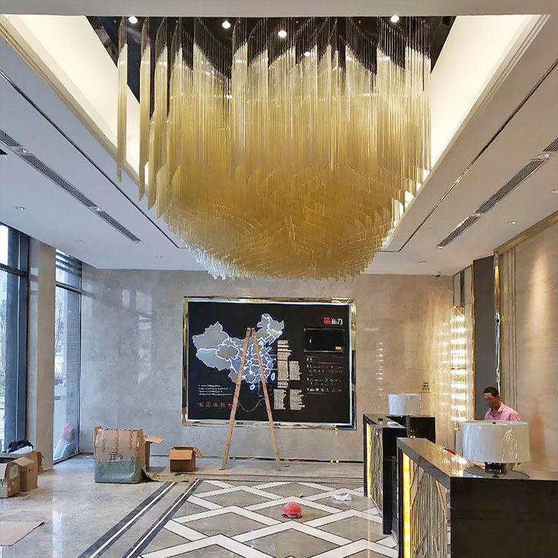 Large-scale project Rectangular hotel lobby Hotel sample house display center Apartment front desk Crystal lamp lighting customization