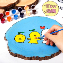 Round wood chips diy hand-painted decorative log chips Wood chips Kindergarten painting childrens acrylic painting Ring fir