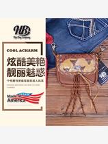 Imported from the United States HB Western denim waist bag shoulder bag leather strips along the edge super soft cowhide