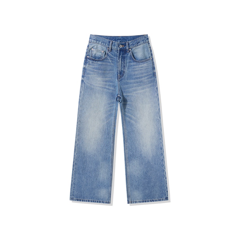 Zxrn* Snowflake Cow A02 Natural Light Blue Slimfit High-End Washed Straight-Leg Jeans