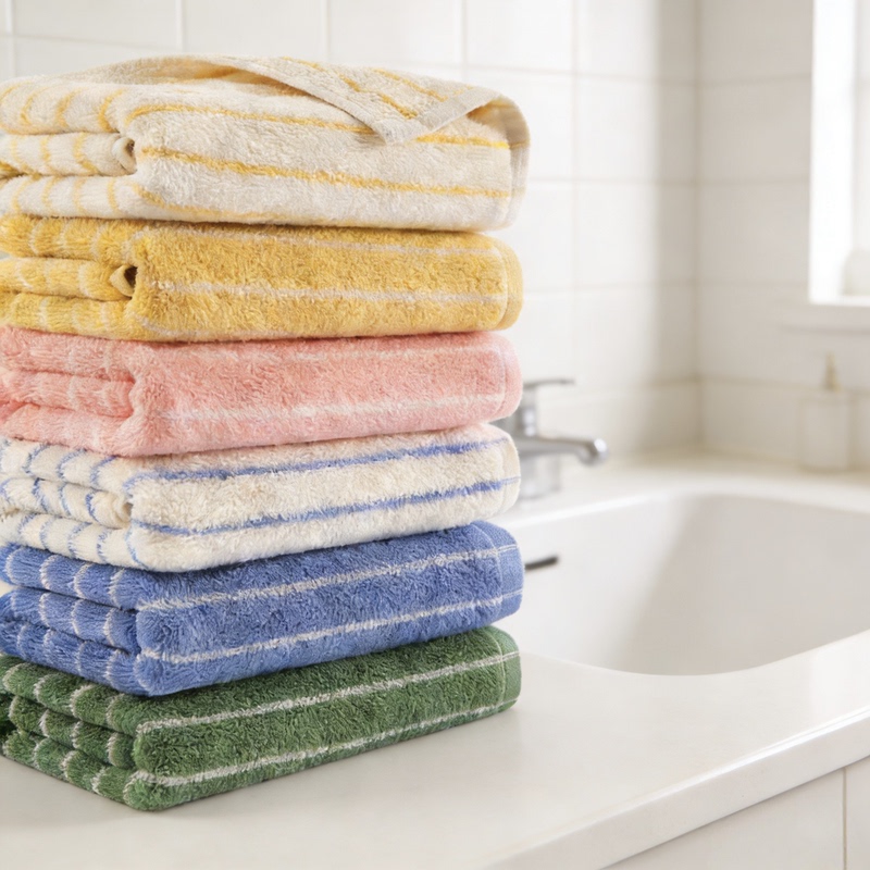 Export Order! Pure Cotton Towel with Fine Stripes, Soft, Absorbent, Non-Shedding, Household Adult Face Towel, All-Cotton Face Towel