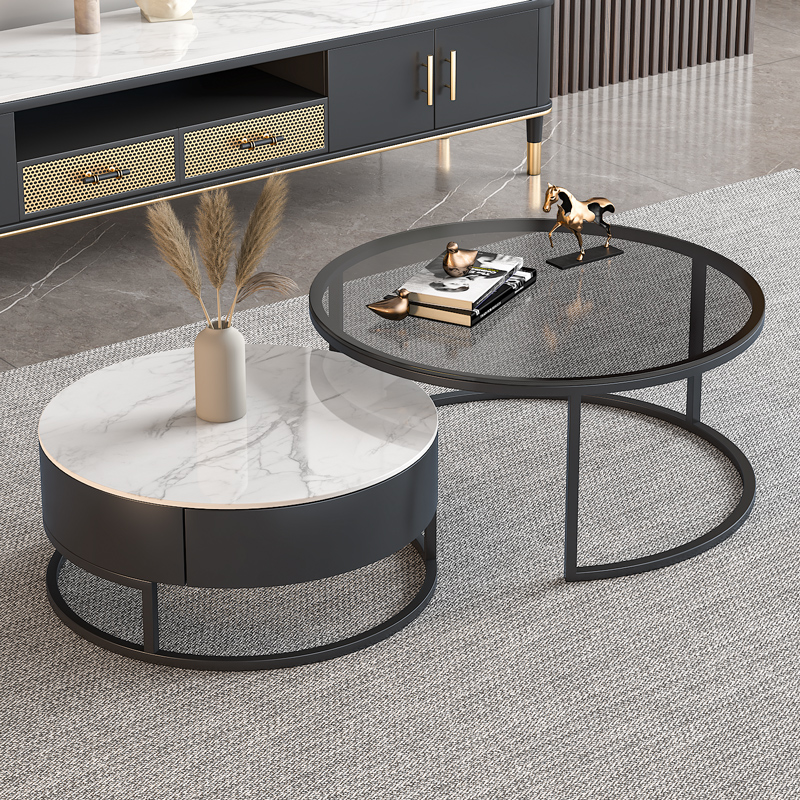 Light and luxurious slab tea table Living room Home Small family Type modern minimalist Fancy Circular Glass Tea Table Table Removable