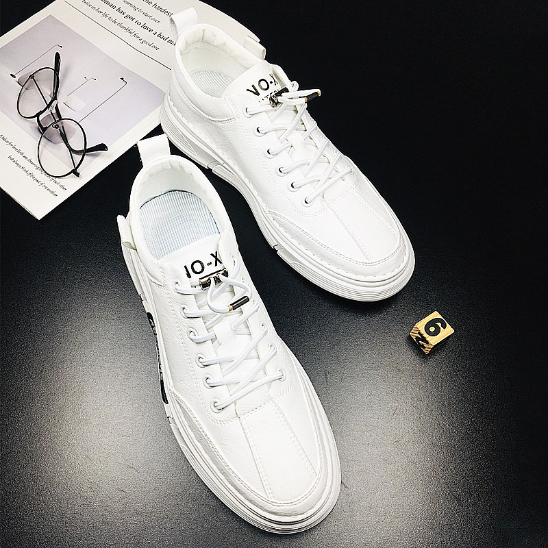Small white shoes men's all-match 2021 spring new men's shoes trend not lace up lazy casual leather white sneakers